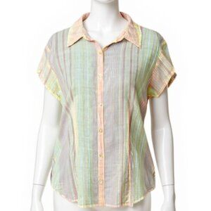 SO Pastel Striped Button Down Short Sleeve Shirt XL